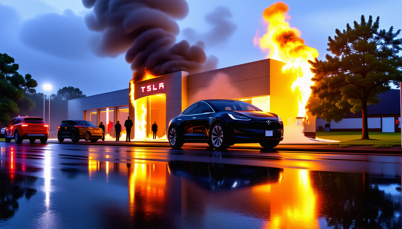 une attaque incendiaire dans une concession tesla a causé la destruction de plus de dix véhicules, entraînant des pertes estimées à 700 000 euros. découvrez les détails de cet événement choquant et ses conséquences sur la marque.