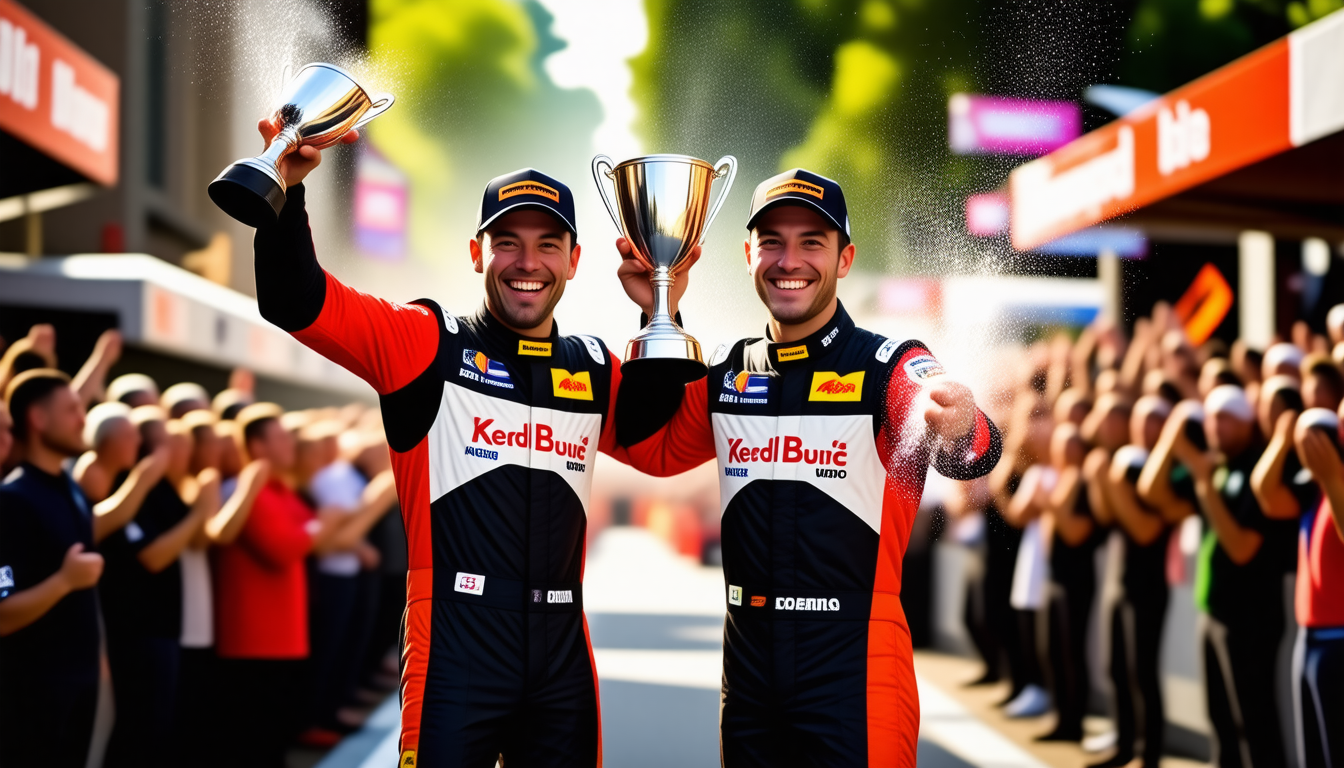 revivez la célébration passionnée de loeb et auriol à l'occasion de la neuvième couronne mondiale remportée par sébastien ogier en wrc.